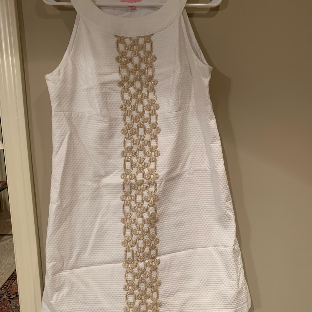 Lily Pulitzer white and gold shift dress size 8.